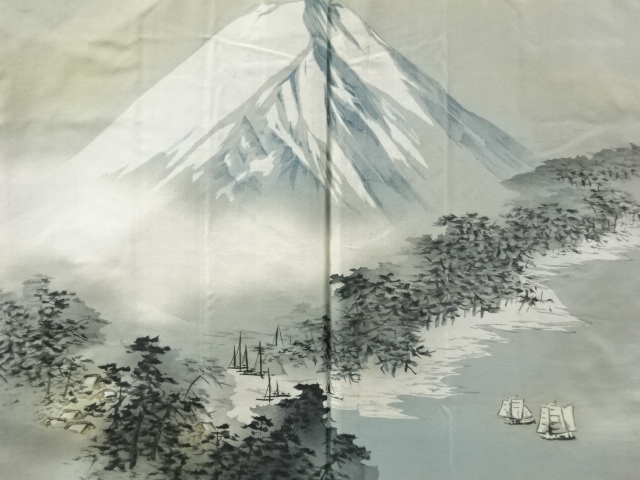 アンティーク　富士に風景模様肩裏本場泥大島紬男物羽織